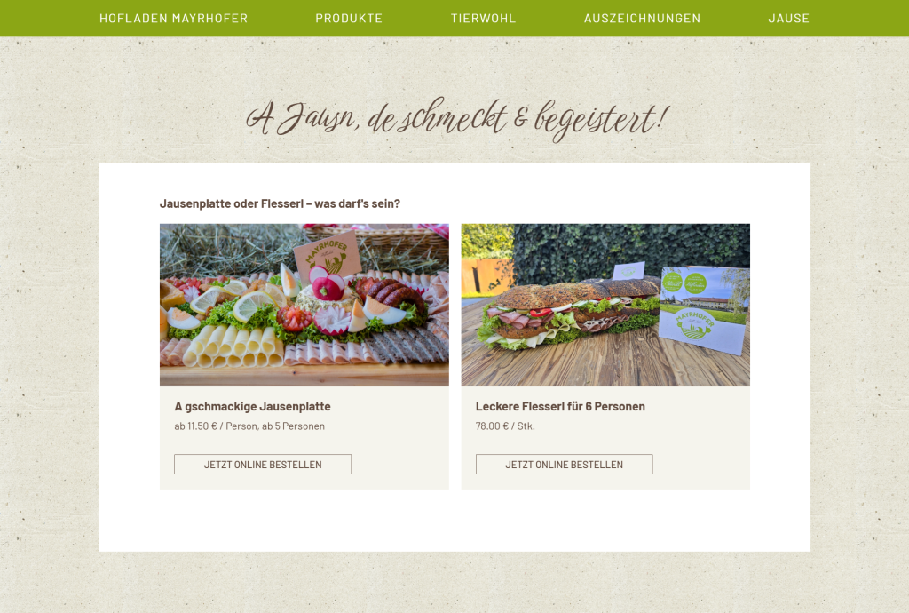 Einblick in den Webshop wunderhuebsch.at - Produktkategorien