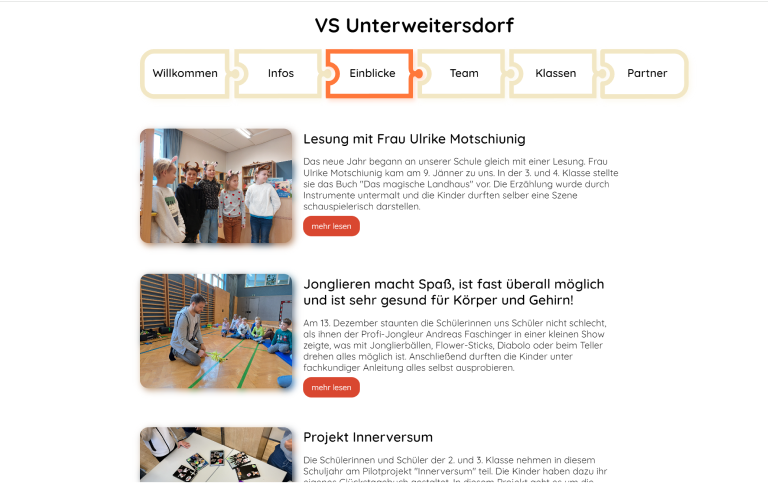 Einblick in die Website vs-unterweitersdorf.at - Einblicke in den Schulalltag