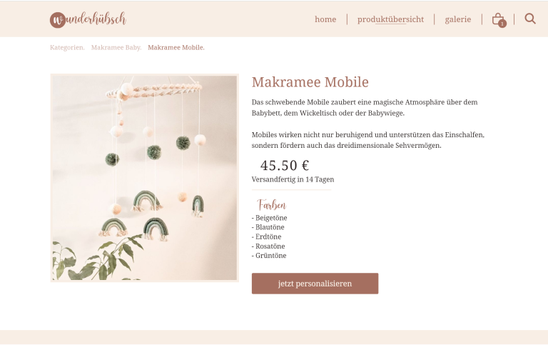Einblick in den Webshop wunderhuebsch.at - Produkt Makramee Mobile