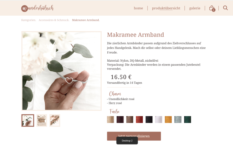 Einblick in den Webshop wunderhuebsch.at - Produkt Makramee Armband